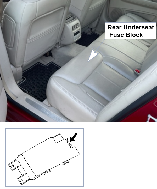 Cadillac DTS (2008-2011): Rear Underseat Fuse Block location 