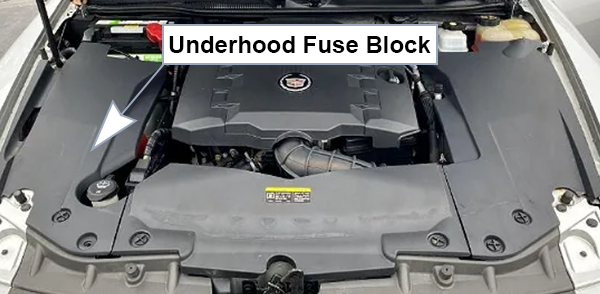 Cadillac STS/STS-V (2008-2011): Engine compartment fuse box location