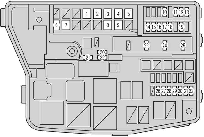 Scion xB (2011): Engine compartment fuse box diagram