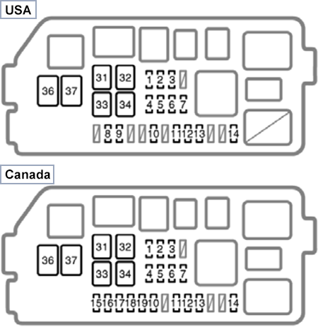Toyota 4Runner (N180; 1999): Engine compartment fuse box diagram