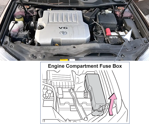 Toyota Avalon (XX30; 2011-2012): Engine compartment fuse box location