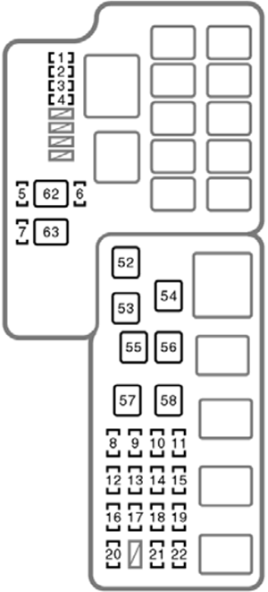 Toyota Camry (2004): Engine compartment fuse box diagram
