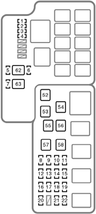 Toyota Camry (2005): Engine compartment fuse box diagram