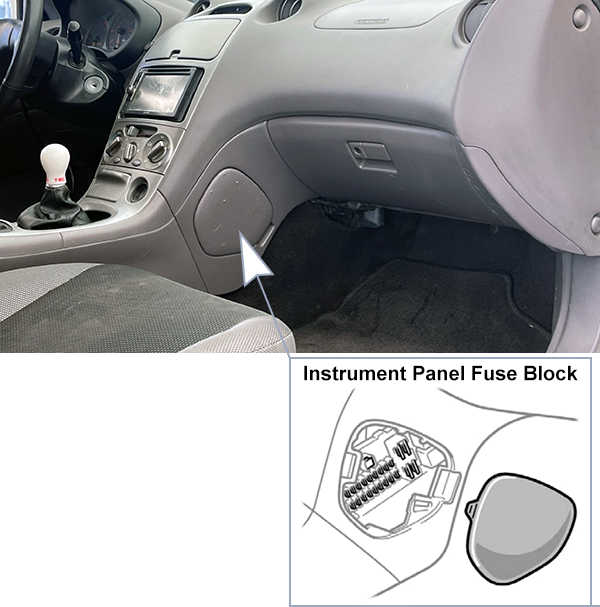 Toyota Celica (T230; 2000-2002): Passenger compartment fuse panel location