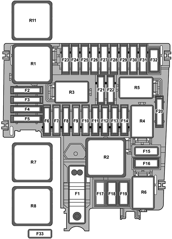 Volkswagen Passat (B9; 2023-2024): Engine compartment fuse box diagram