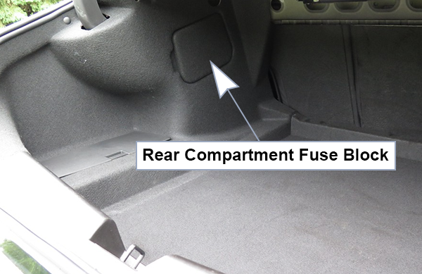Cadillac CT4 (2020-2024): Rear compartment fuse box location