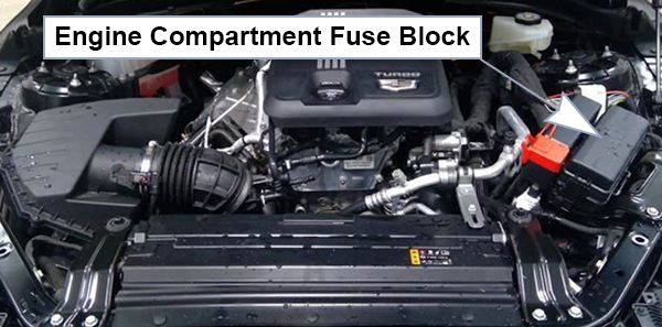 Cadillac CT4 (2020-2024): Engine compartment fuse box location