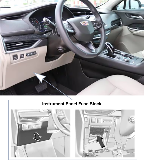 Cadillac XT4 (2019-2023): Instrument panel fuse box location