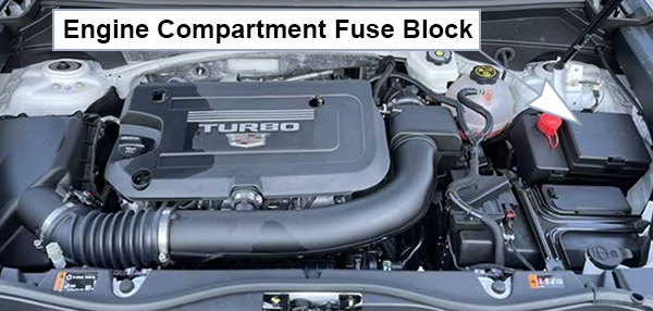 Cadillac XT4 (2024): Engine compartment fuse box location