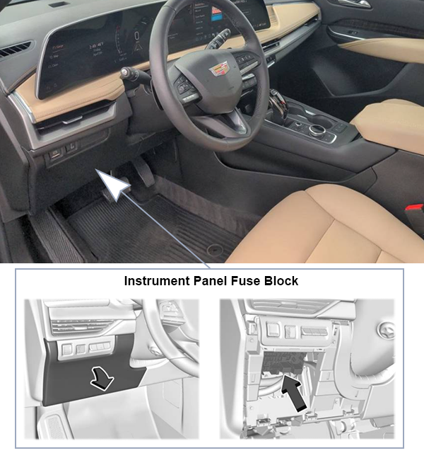 Cadillac XT4 (2024): Instrument panel fuse box location