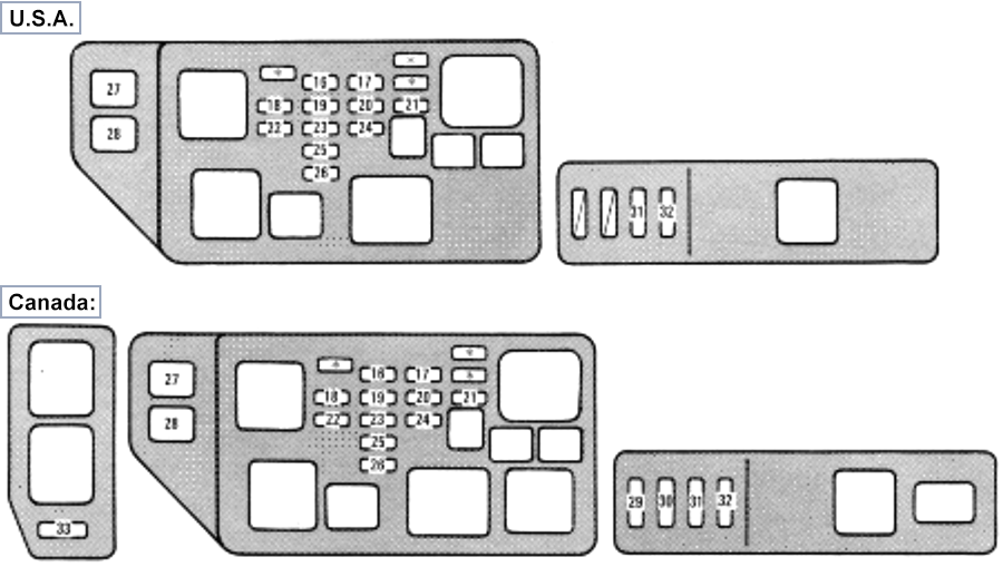 Lexus ES 300 (1994-1996): Engine compartment fuse box diagrams