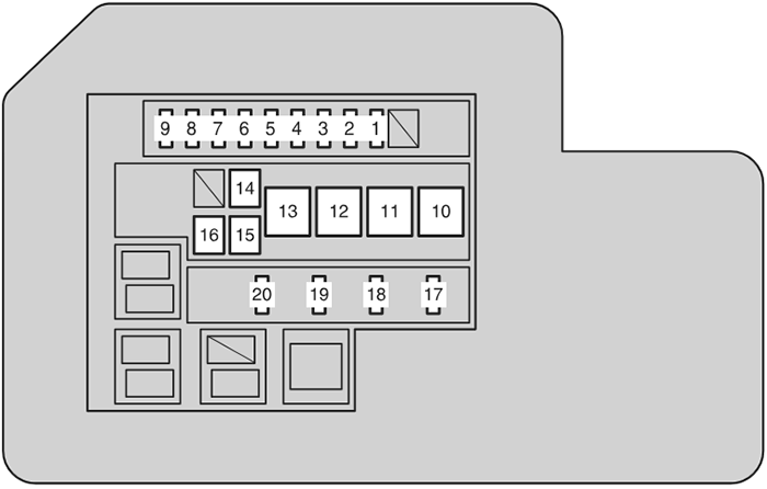 Toyota RAV4 (2009-2012): Engine compartment fuse box #2 diagram