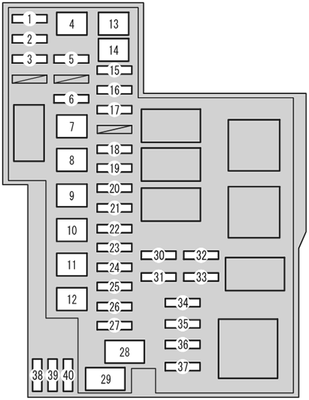 Toyota RAV4 (XA40 US; 2013-2015): Engine compartment fuse box diagram
