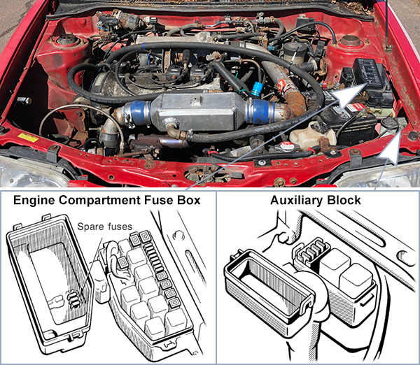 Toyota Tercel (1995-1999): Engine compartment fuse box location