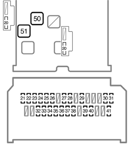 Toyota Yaris Hatchback (2006-2007): Instrument panel fuse box diagram