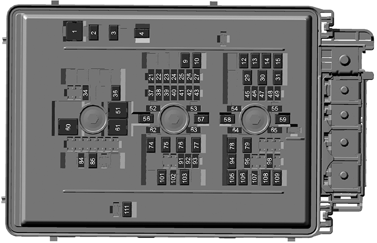 Ford F-250 / F-350 / F-450 / F-550 / F-600 (2023): Under-hood compartment fuse box diagram