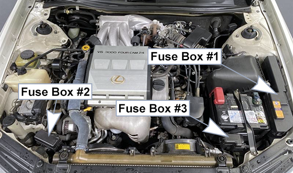 Lexus ES 300 (1997-1999): Engine compartment fuse box location