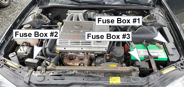 Lexus ES 300 (2000-2001): Engine compartment fuse box location