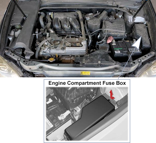 Lexus ES350 (XV40; 2010-2012): Engine compartment fuse box location