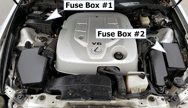 Lexus GS300 / GS350 / GS430 (2006-2007): Engine compartment fuse box location