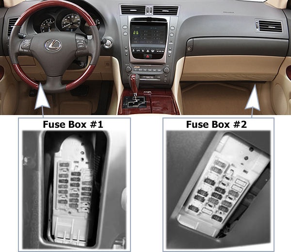 Lexus GS300 / GS350 / GS430 (2006-2007): Passenger compartment fuse panel location