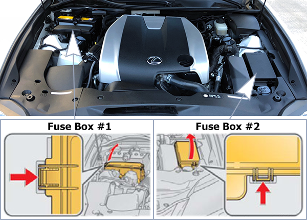 Lexus GS350 (2013-2015): Engine compartment fuse box location