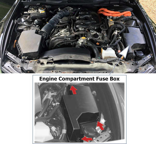 Lexus GS450H (2007-2011): Engine compartment fuse box location