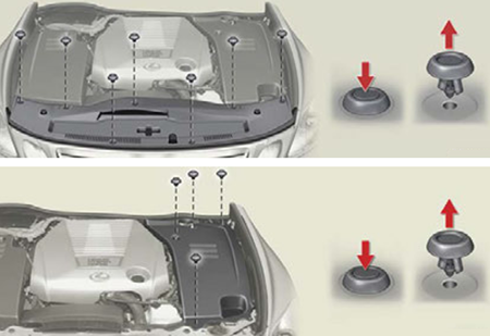 Lexus GS450H (2007-2011): Removing the engine compartment cover