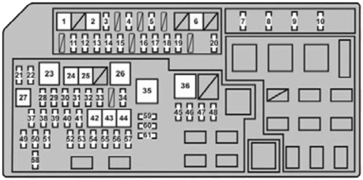 Lexus GX460 (2010): Engine compartment fuse box diagram