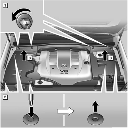 Lexus GX470 (J120; 2003-2006): Removing the engine compartment covers