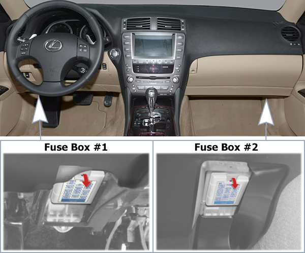 Lexus IS250 & IS350 (2006-2008): Passenger compartment fuse panel location