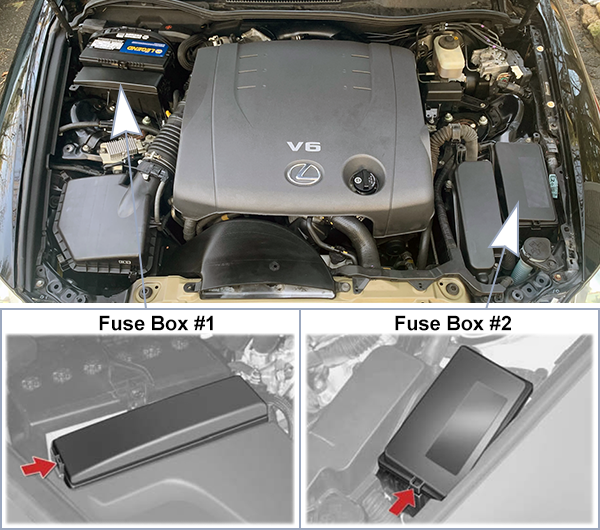 Lexus IS250 & IS350 (2009-2010): Engine compartment fuse box location