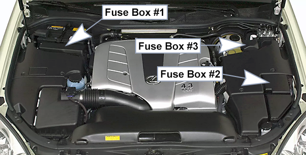 Lexus LS430 (XF30; 2001-2003): Engine compartment fuse box location