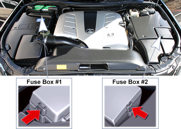 Lexus LS430 (XF30; 2004-2006): Engine compartment fuse box location