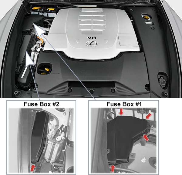Lexus LS460 (XF40; 2007-2009): Engine compartment fuse box location