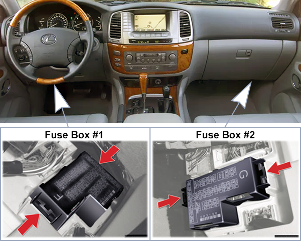 Lexus LX470 (J100; 2006-2007): Passenger compartment fuse panel location