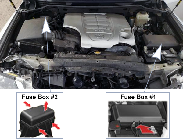 Lexus LX570 (J200; 2014-2015): Engine compartment fuse box location