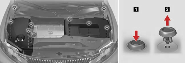 Lexus RX350 (AL10; 2010-2012): Removing the engine compartment cover