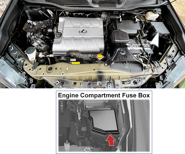 Lexus RX350 (AL10; 2013-2015): Engine compartment fuse box location