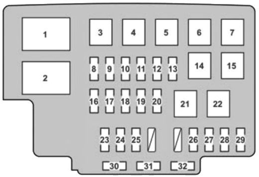 Lexus RX350 (XU30; 2007-2009): Engine compartment fuse box diagram