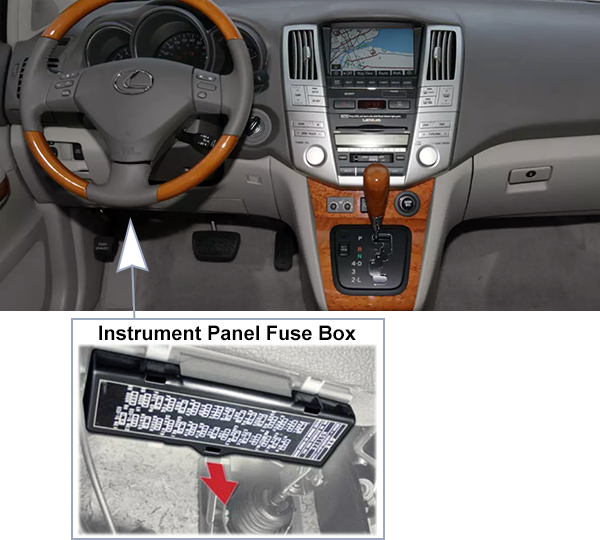 Lexus RX350 (XU30; 2007-2009): Passenger compartment fuse panel location
