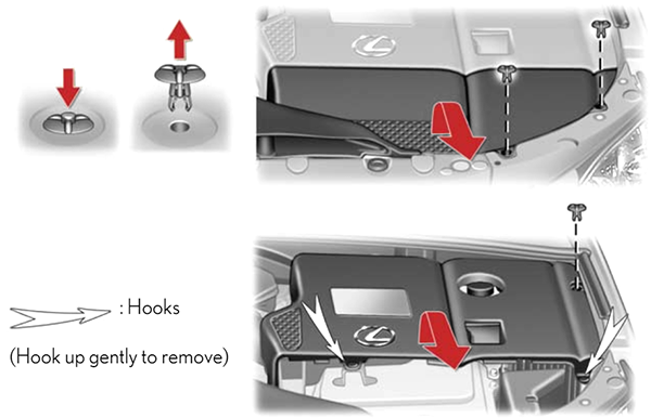 Lexus RX400H (XU30; 2007-2009): Removing the engine compartment left cover
