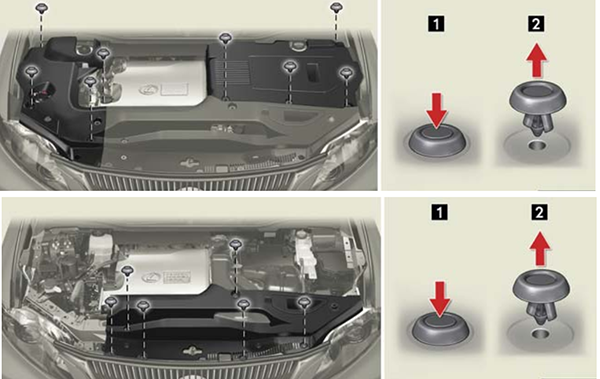 Lexus RX450H (AL10; 2010-2012): Removing the engine compartment cover