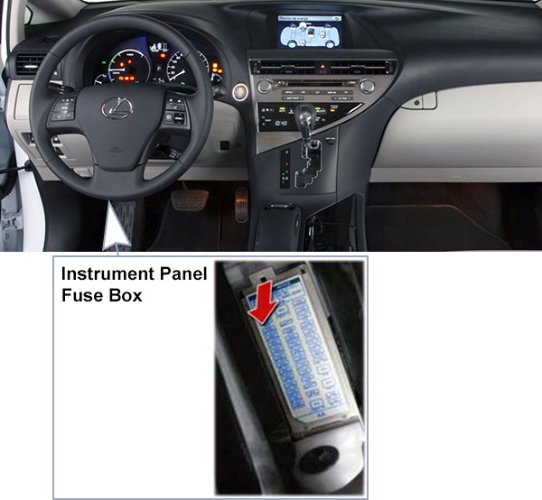 Lexus RX450H (AL10; 2010-2012): Passenger compartment fuse panel location