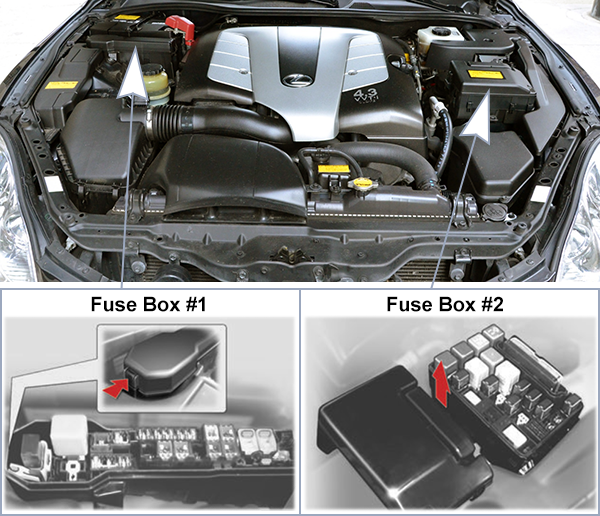 Lexus SC430 (Z40; 2006-2010): Engine compartment fuse box location