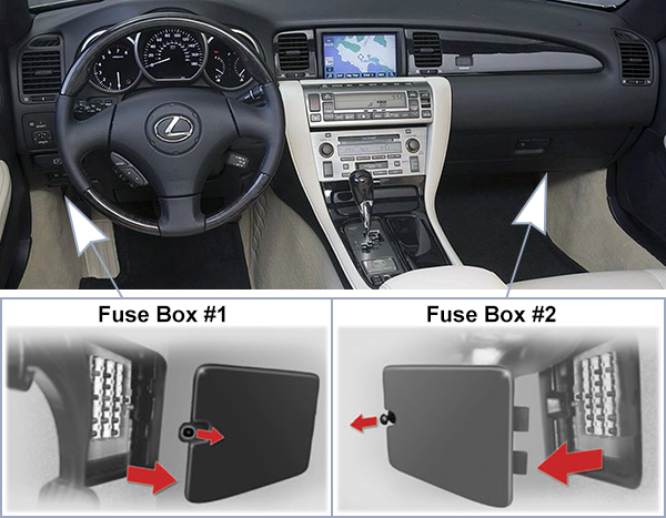 Lexus SC430 (Z40; 2006-2010): Passenger compartment fuse panel location