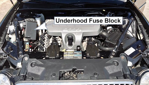Buick LaCrosse (2008-2009): Engine compartment fuse box location