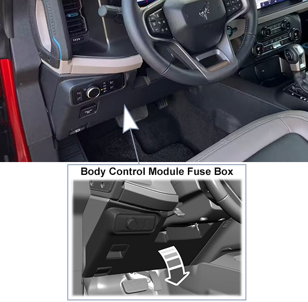 Ford Bronco (U725; 2022-2024): Passenger compartment fuse panel location