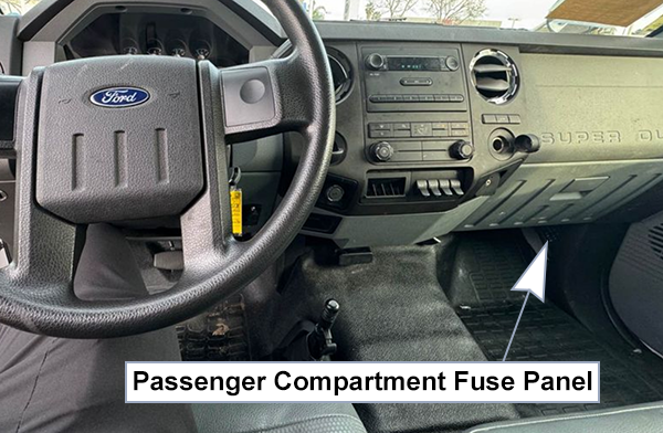 Ford F-650 / F-750 (2016-2019): Passenger compartment fuse panel location