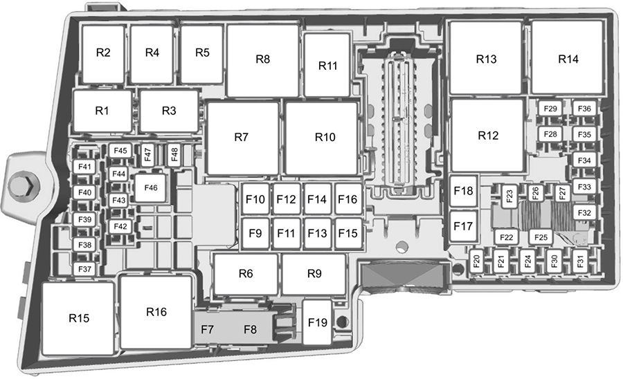 Ford Focus (EU) (C346; 2012): Engine compartment fuse box diagram